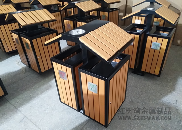 防腐木鋼木分類垃圾箱 防腐木鋼木分類垃圾箱