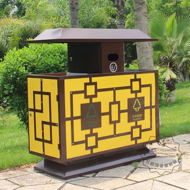 景區物業戶外冷軋鋼分類鋼制垃圾箱圖片001