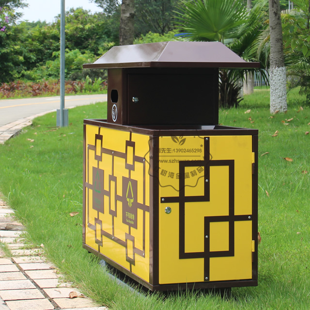 景區物業戶外冷軋鋼分類鋼制垃圾箱圖片002