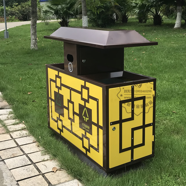 景區物業戶外冷軋鋼分類鋼制垃圾箱圖片003