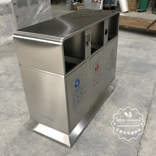 小區戶外方形三分類不銹鋼垃圾箱圖片04