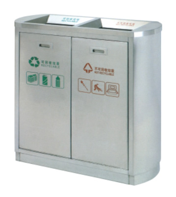 室內機場雙筒不銹鋼分類垃圾箱主圖