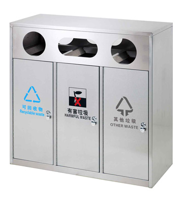 不銹鋼三分類地鐵垃圾桶