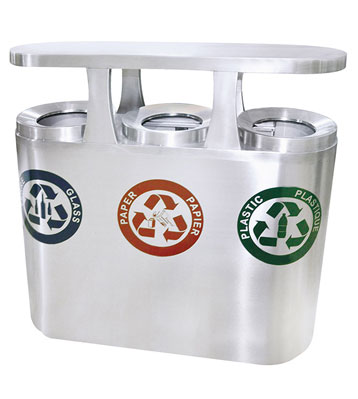 高檔三筒不銹鋼戶外廣場(chǎng)分類垃圾桶