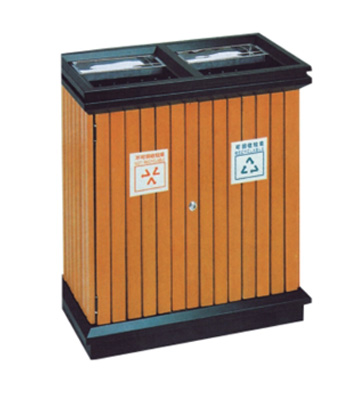 小區(qū)物業(yè)雙筒分類鋼木垃圾箱