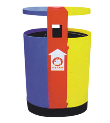 單桶三色分類鋼制垃圾桶